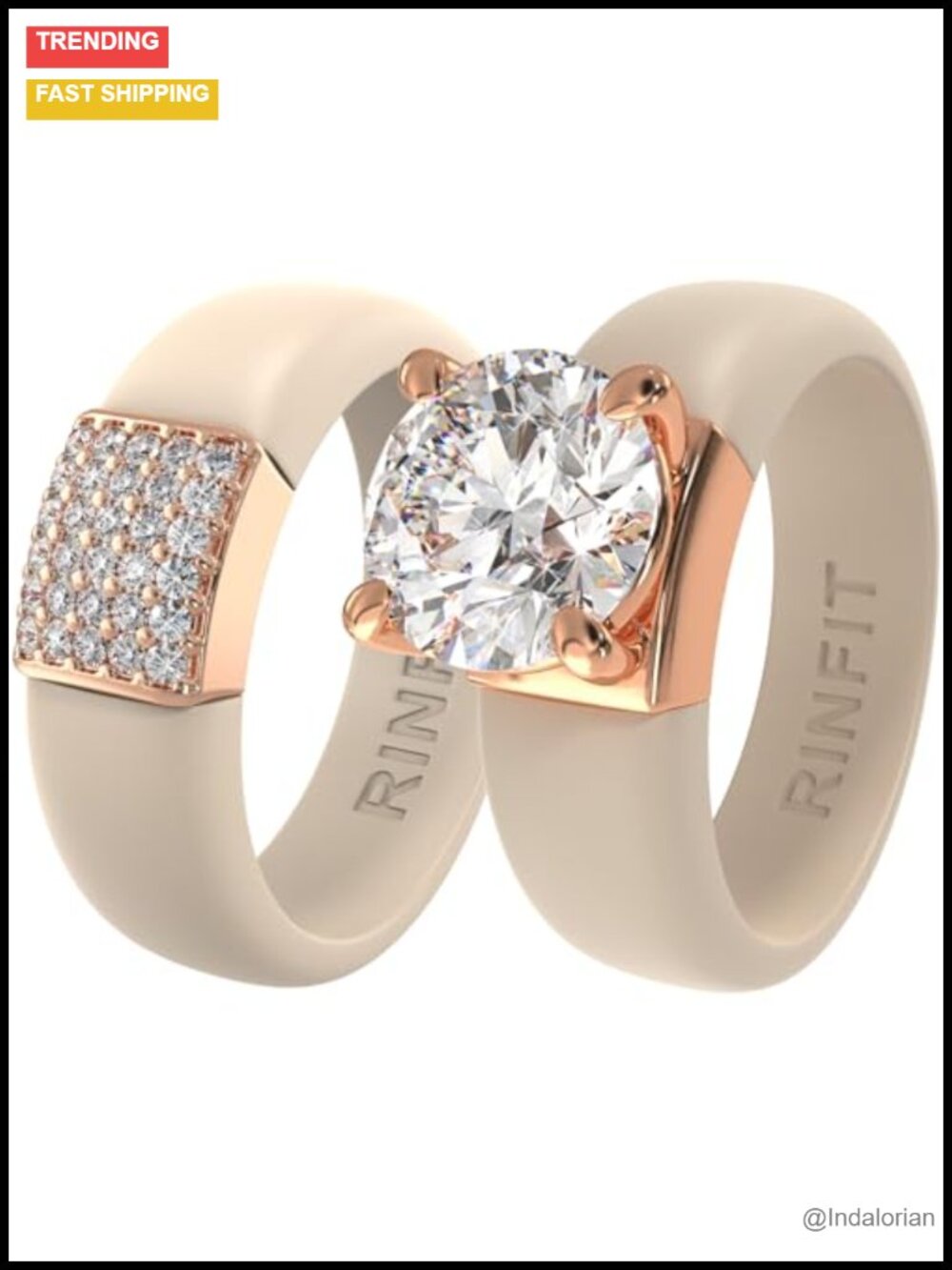 Silicone Ring Set with Round CZ Stone Solitaire & Accent Band